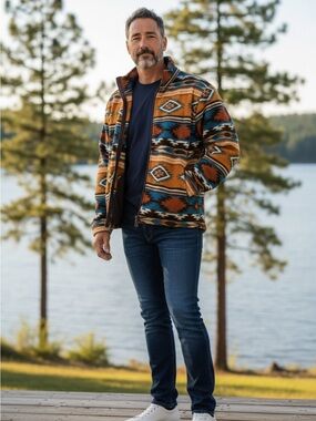 ANGDERSON aztec design fleece zip up jacket